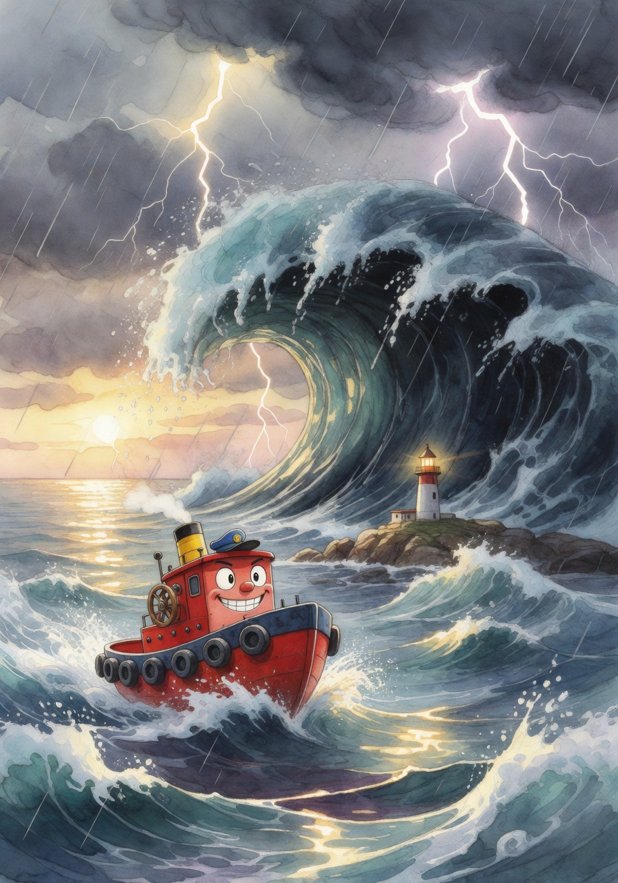 Cover illustration for The Brave Little Tugboat and the Storm Monster